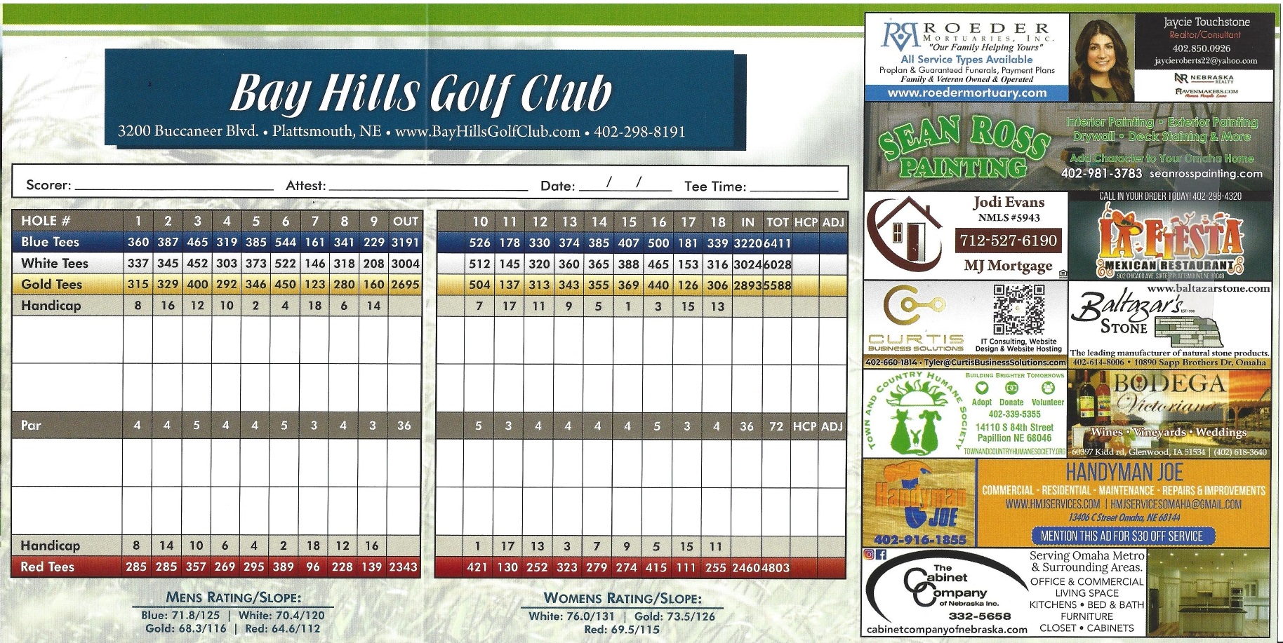 Scorecard Bay Hills Golf Club